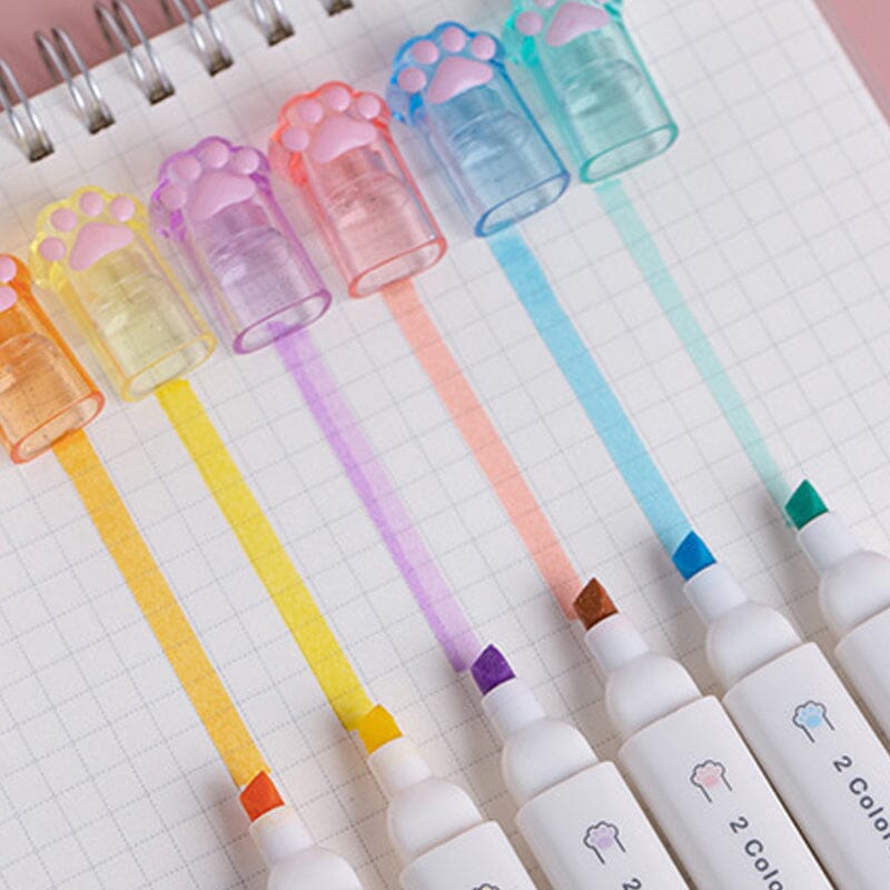 2 colors in 1 Cat's Claw Pattern Marker Pens (6pcs )