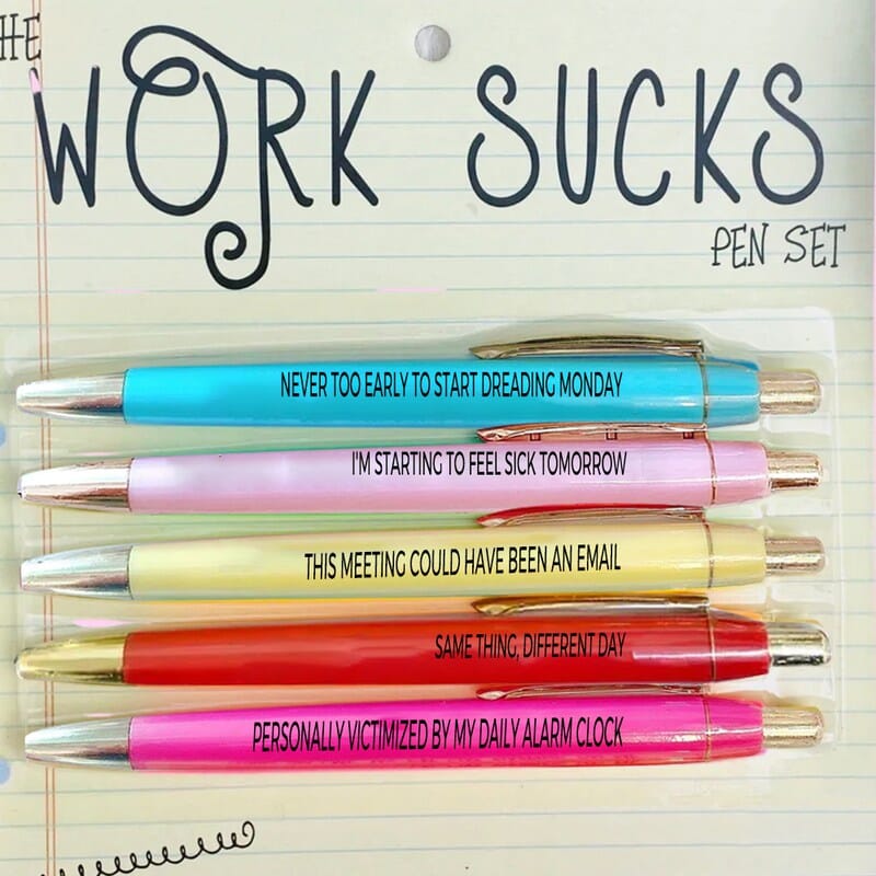 5 pcs Work Sucks Ballpoint Pens Set(Black ink)
