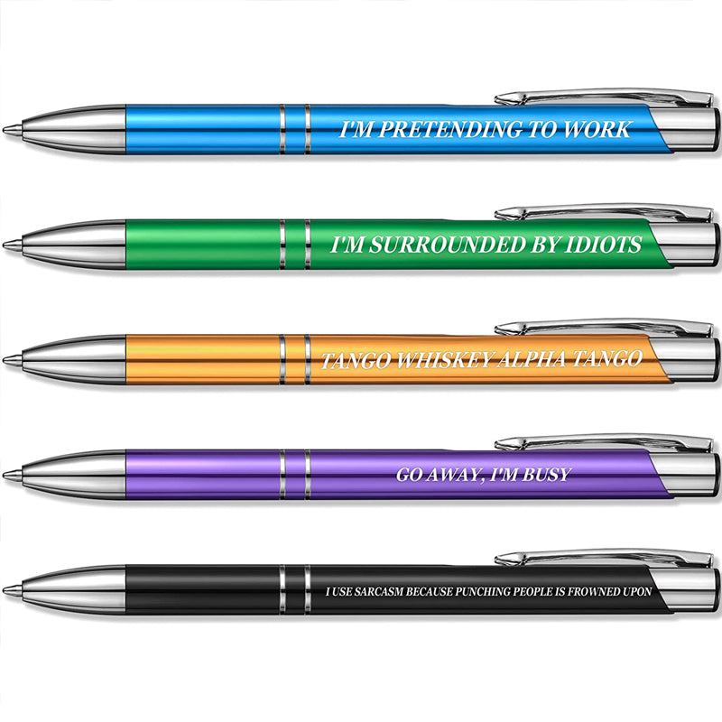 5 Pcs Ballpoint Pens with Interesting Text