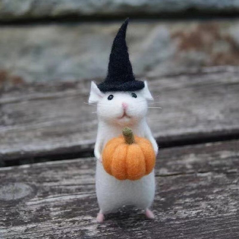 Halloween Felt Mouse and Pumpkin Ornament