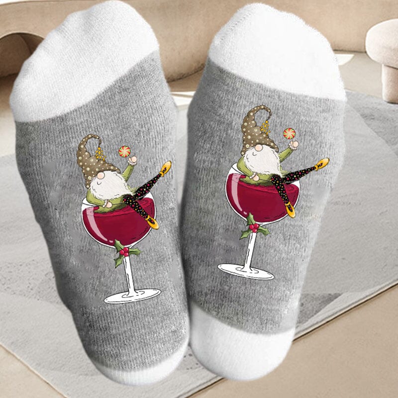 Christmas Gnome Wine Glass Unisex Crew Socks