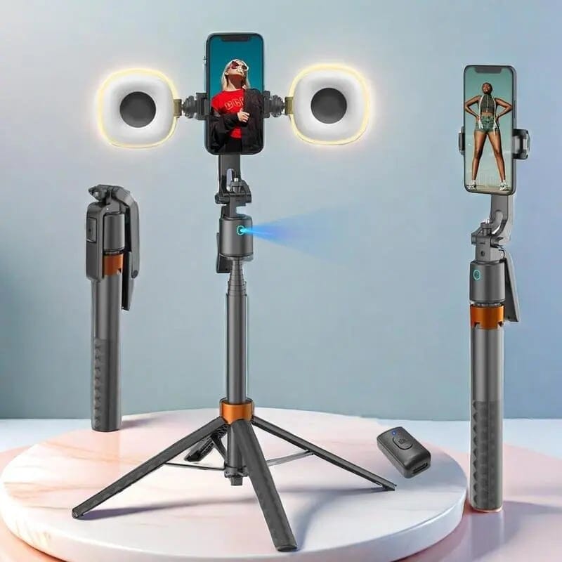 360° Rotatable Selfie Stick Tripod with 2Fill Lights &Auto Face Tracking