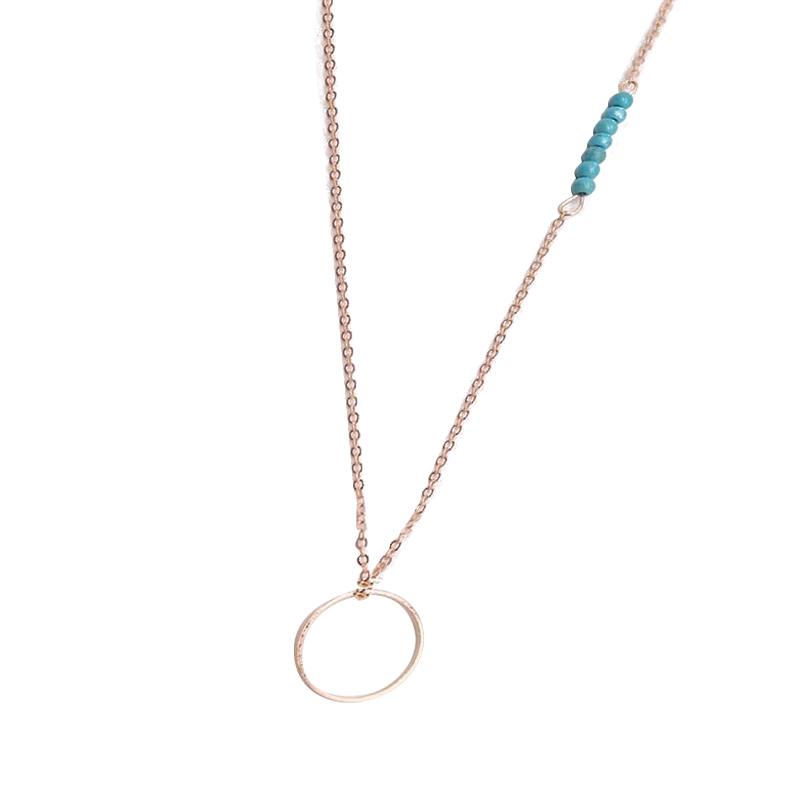 Women Fashion Plated Metal Chain Circle Lariat Long Necklace