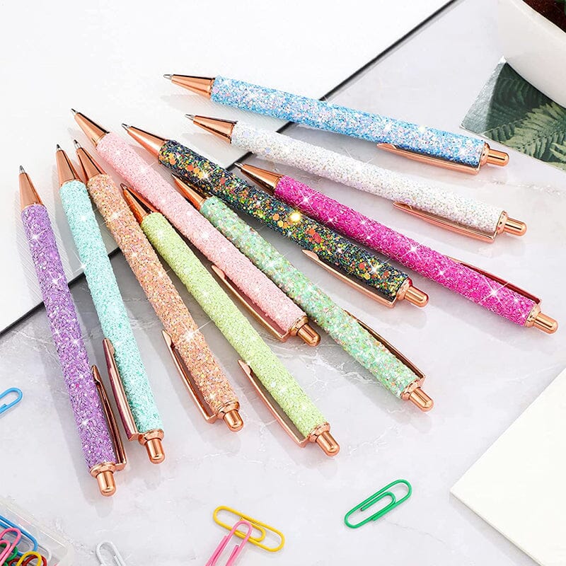 7 pcs PU Leather Sequin Press Ballpoint Pens