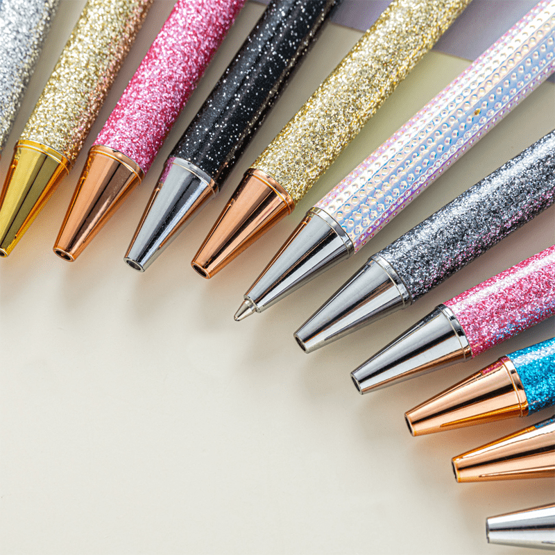 9 pcs Metal Press Gold Powder Ballpoint Pens