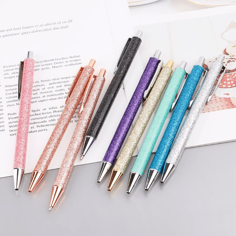 9 pcs Metal Press Gold Powder Ballpoint Pens