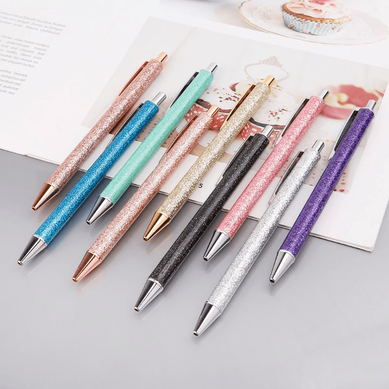 9 pcs Metal Press Gold Powder Ballpoint Pens