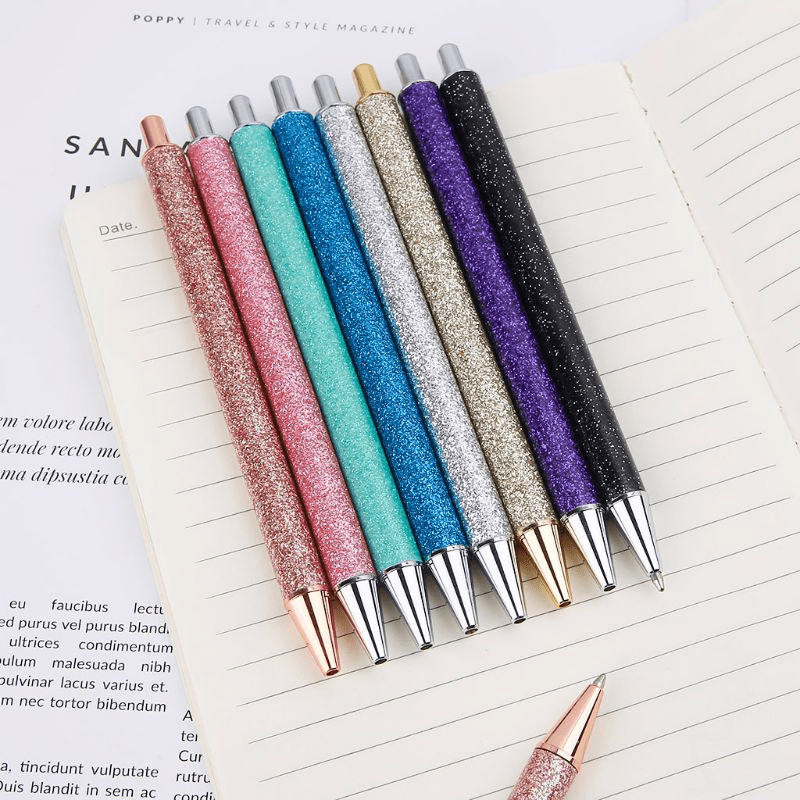 9 pcs Metal Press Gold Powder Ballpoint Pens