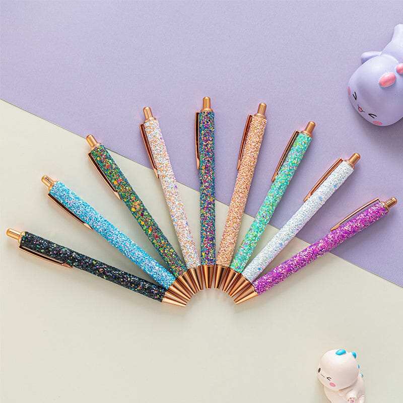 7 pcs PU Leather Sequin Press Ballpoint Pens