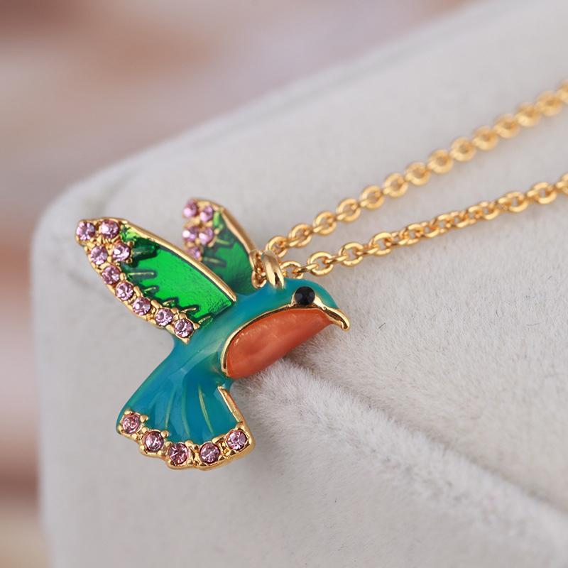 Colorful Diamond Hummingbird Necklace