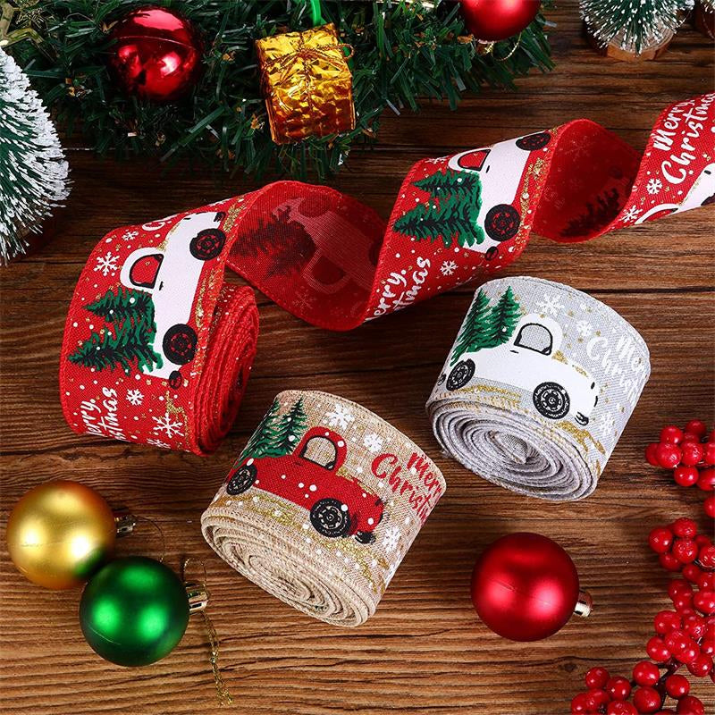 Christmas Ribbon Printed Burlap Ribbons For Gift Wrapping(A roll of 5 metres)