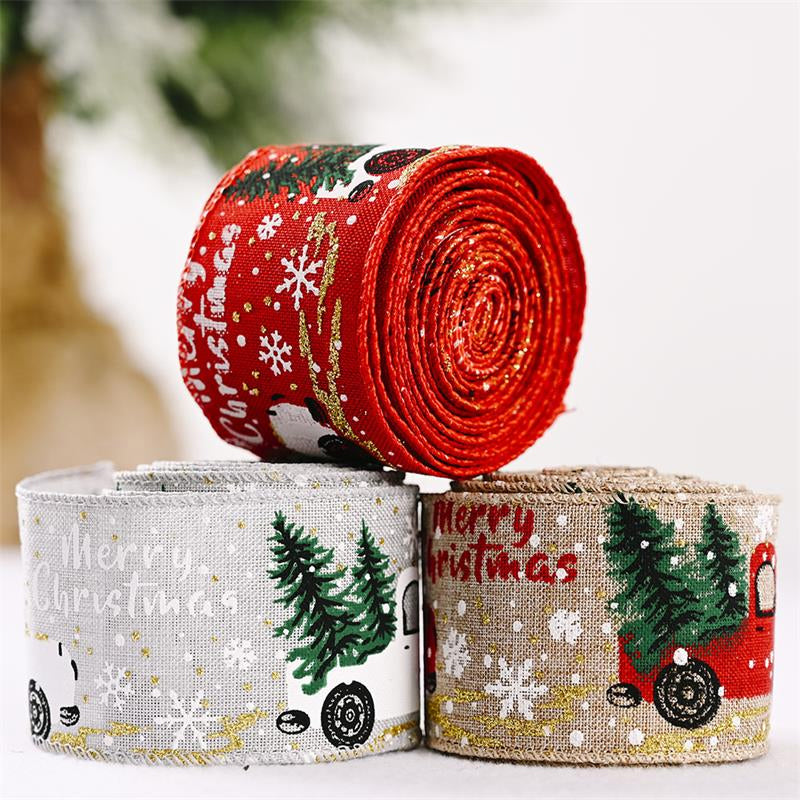 Christmas Ribbon Printed Burlap Ribbons For Gift Wrapping(A roll of 5 metres)