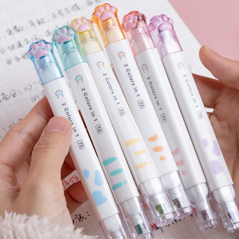 2 colors in 1 Cat's Claw Pattern Marker Pens (6pcs )