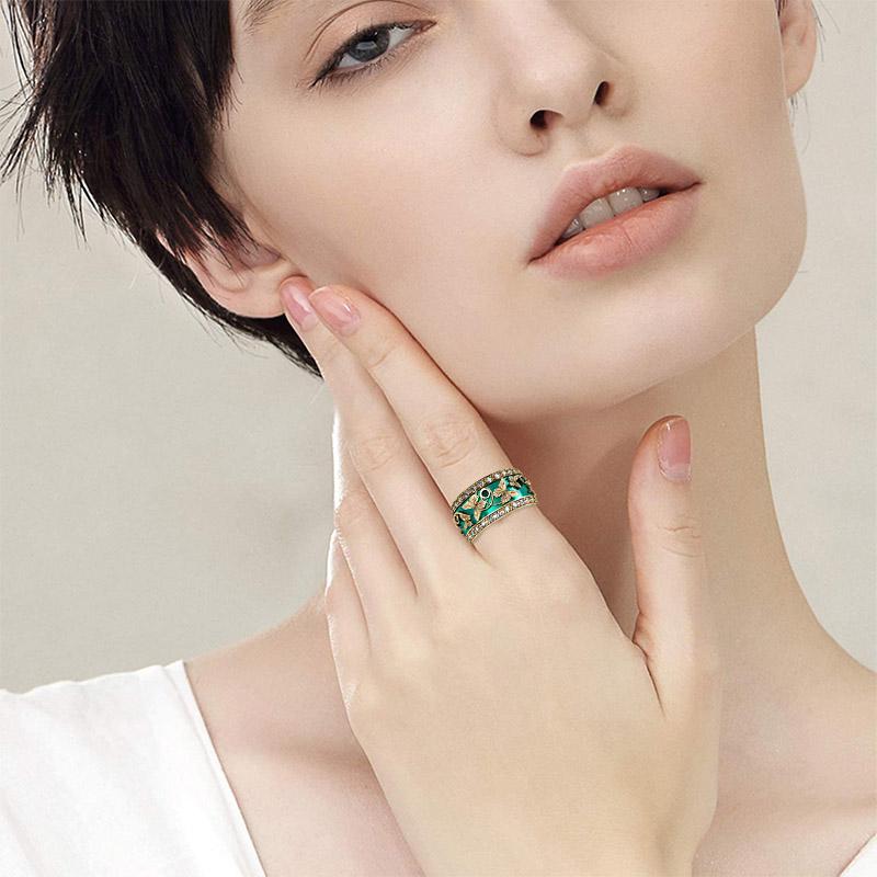 Green Butterfly Inlaid Zircon Ring