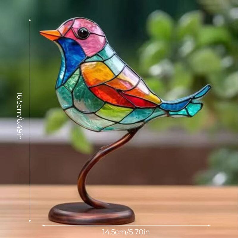 Birds on Branches Stained Acrylic Ornaments, Double Sided Multicolor Style