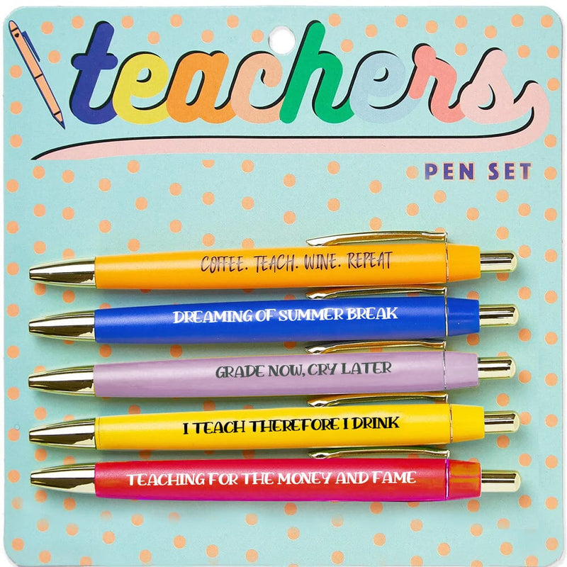 5 pcs Funny Teachers Ballpoint Pens Set (3*Black Ink+2*Red Ink)