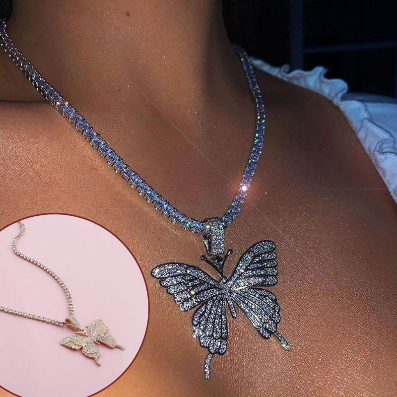 Crystal Pave Butterfly Pendant Necklace