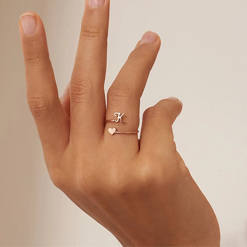 Dainty Initial Heart Ring