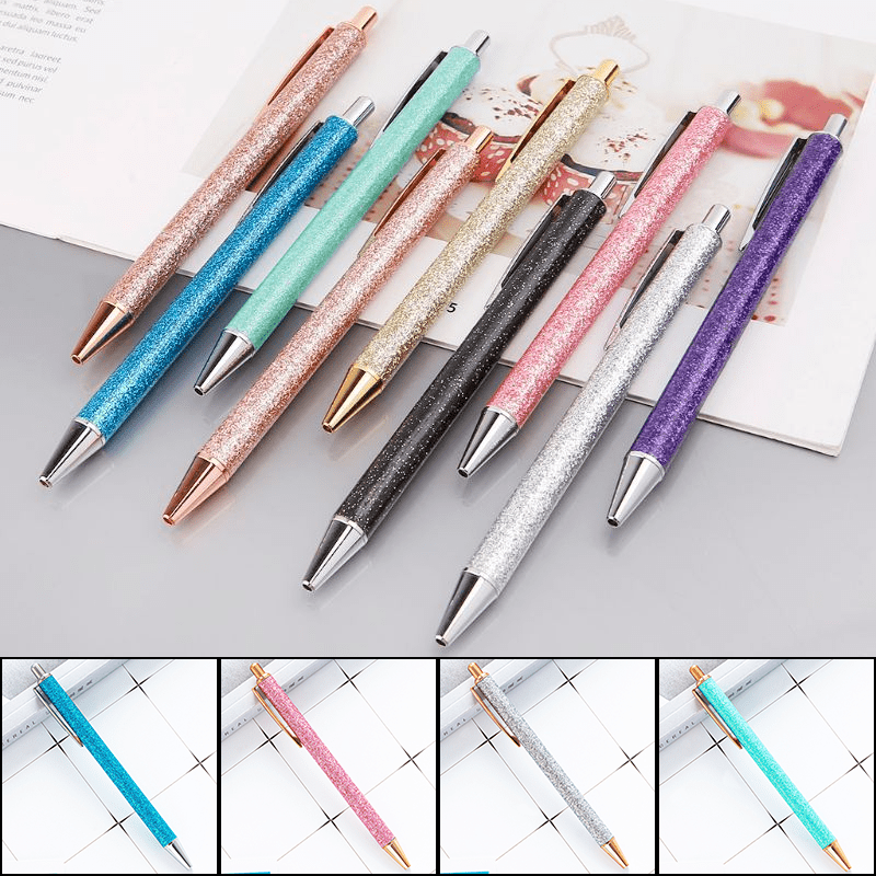 9 pcs Metal Press Gold Powder Ballpoint Pens