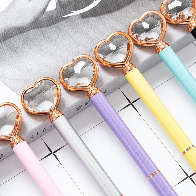 6 pcs Heart Diamond Ballpoint Pens