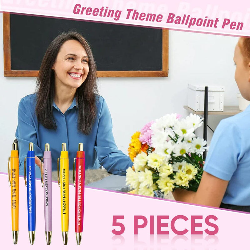 5 pcs Funny Teachers Ballpoint Pens Set (3*Black Ink+2*Red Ink)