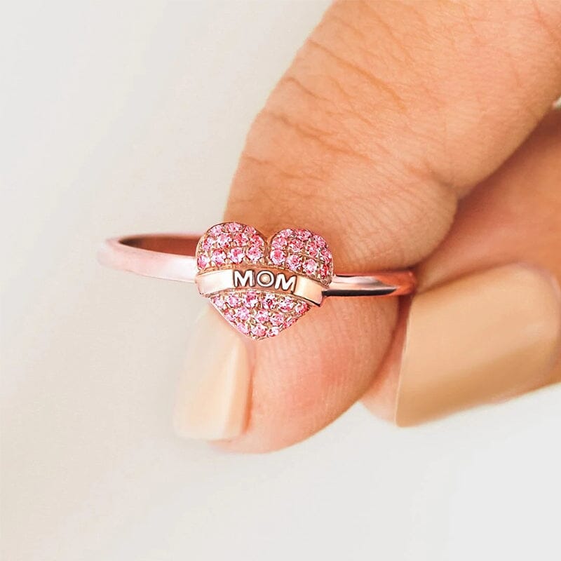 Love Heart Pink Zirconia Ring