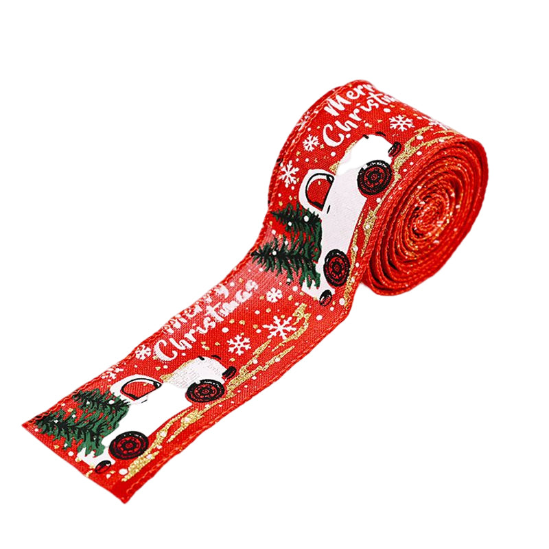 Christmas Ribbon Printed Burlap Ribbons For Gift Wrapping(A roll of 5 metres)