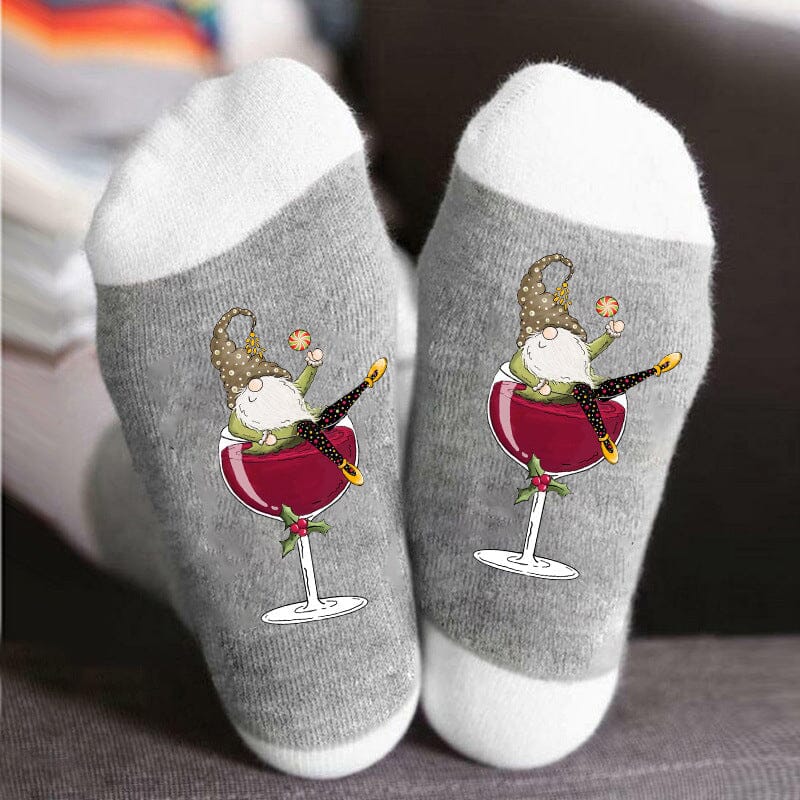 Christmas Gnome Wine Glass Unisex Crew Socks