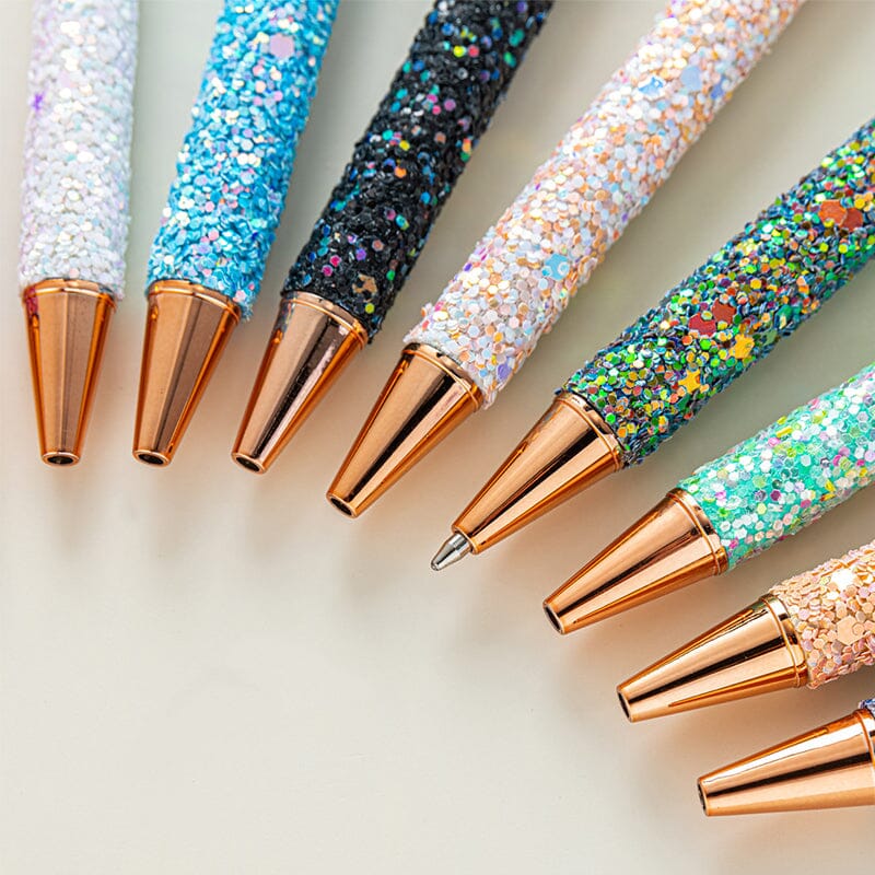 7 pcs PU Leather Sequin Press Ballpoint Pens