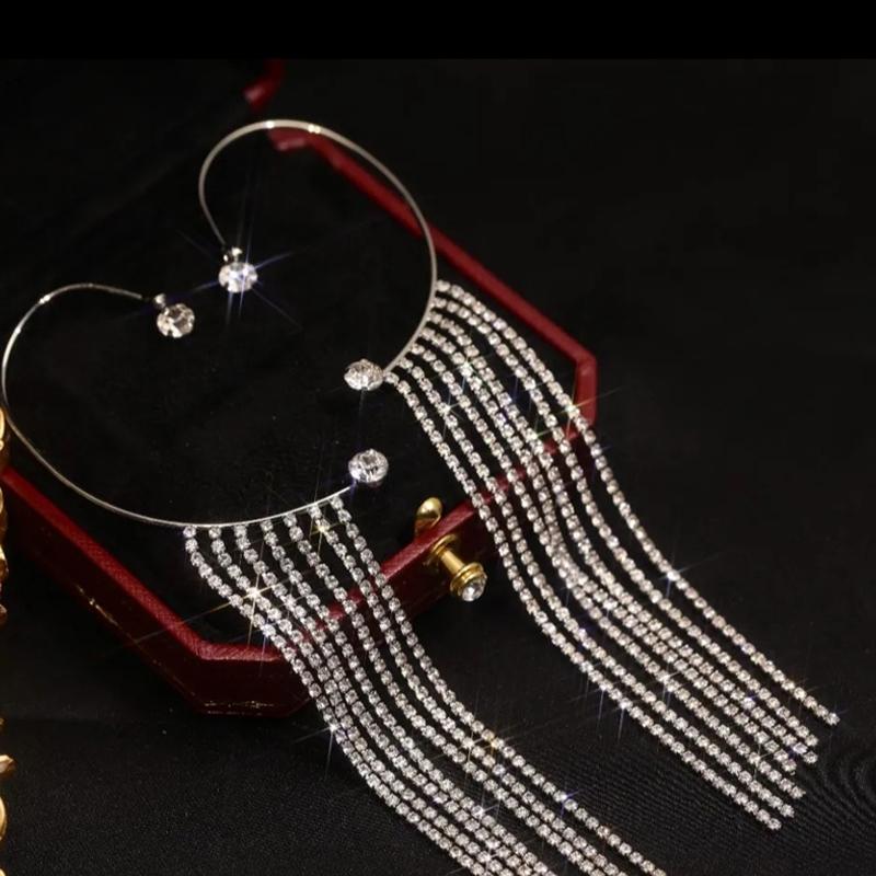 Sparkling Diamond Tassel Earrings (2PCS one Set)