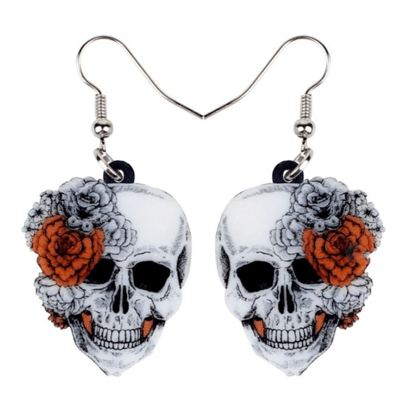 Acrylic Halloween Rose Flower Skull Earrings