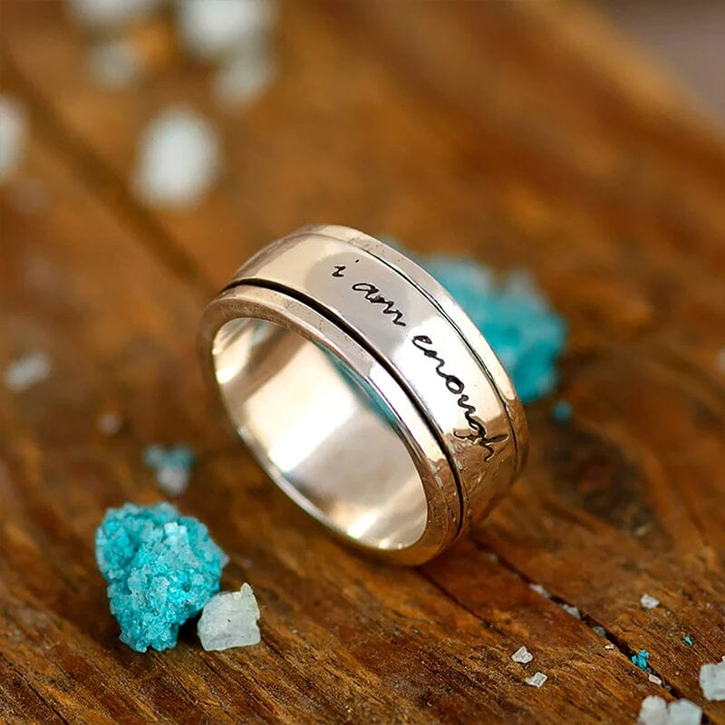 "I Am Enough" Silver Meditation Rotatable Anxiety Ring