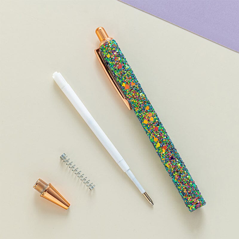 7 pcs PU Leather Sequin Press Ballpoint Pens