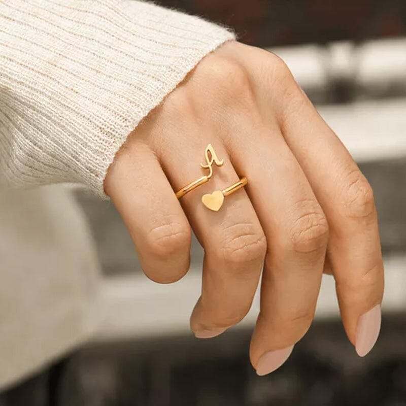 Dainty Initial Heart Ring