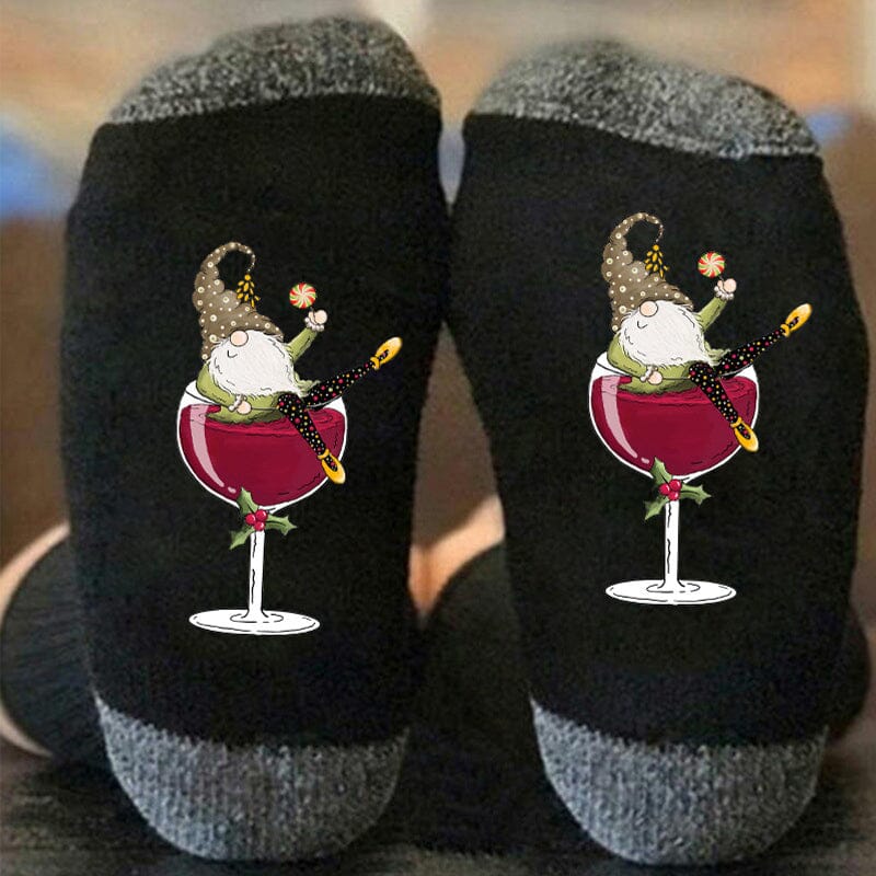 Christmas Gnome Wine Glass Unisex Crew Socks