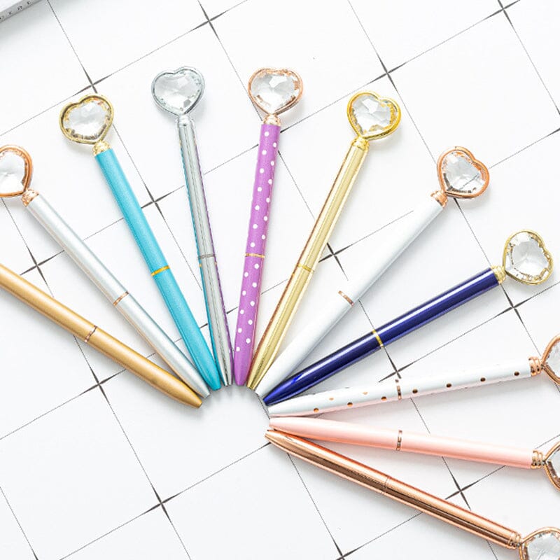 6 pcs Heart Diamond Ballpoint Pens