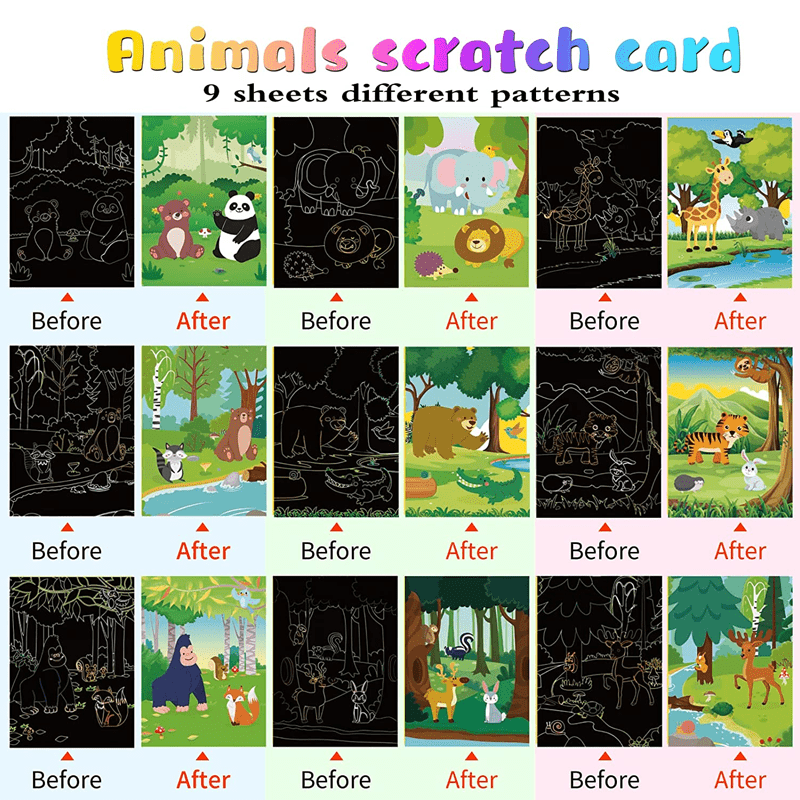 Colorful Scratch Books(Set of 9cs and 1 pen)