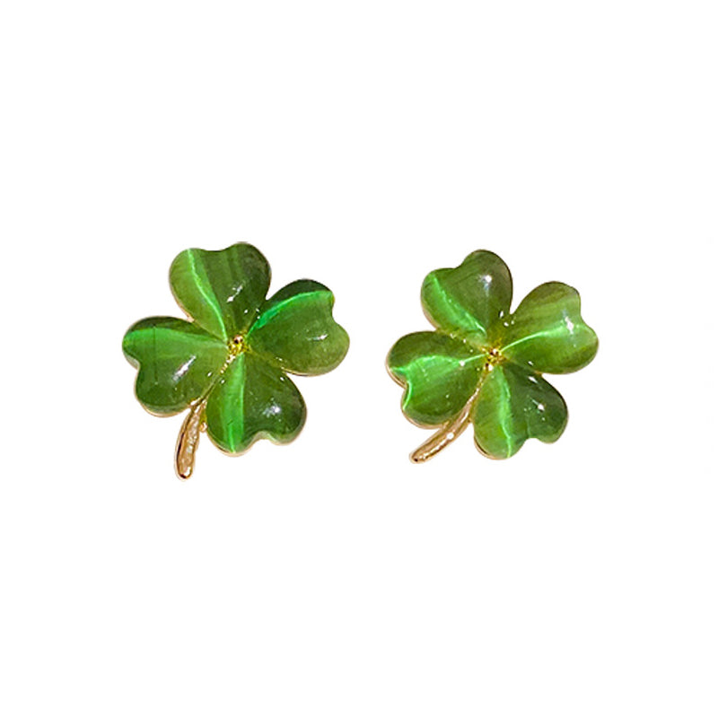 Heart-shaped Opal Lucky Four-leaf Clover Earrings