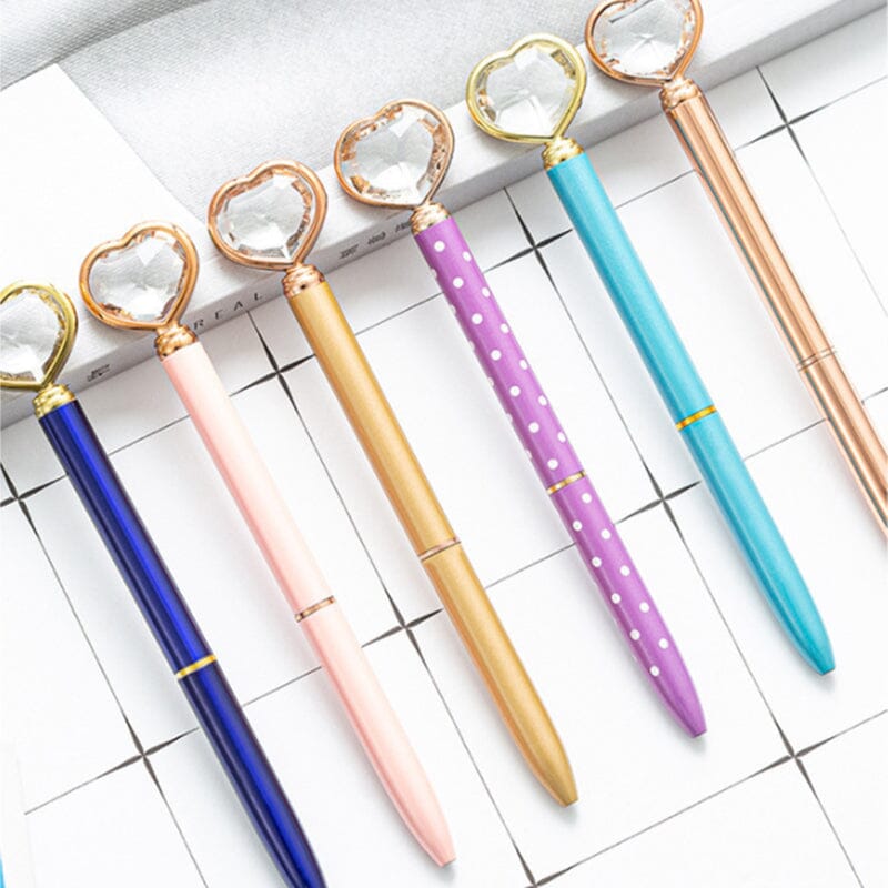 6 pcs Heart Diamond Ballpoint Pens