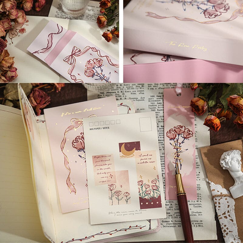 Pink Rosa Theme Gift Cards and Notebook Set