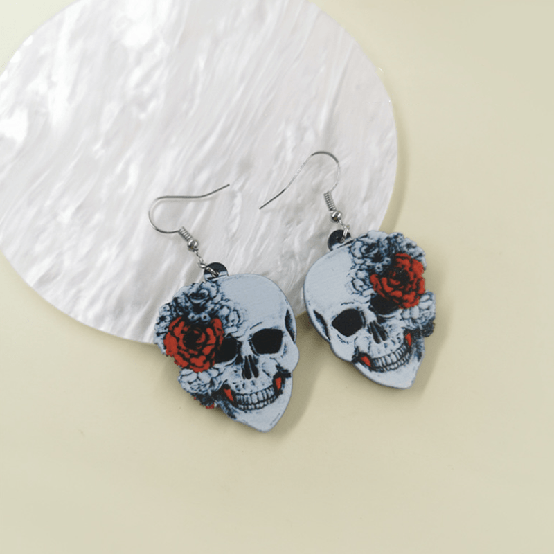 Acrylic Halloween Rose Flower Skull Earrings