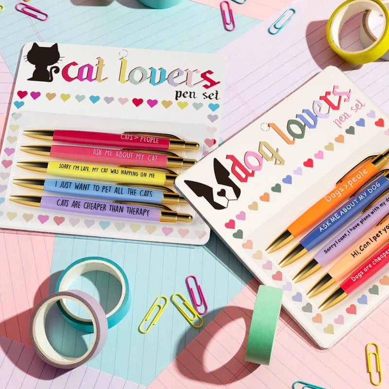 Funny Cat&Dog Lovers Ballpoint Pens (Set of 5 black ink pens.)