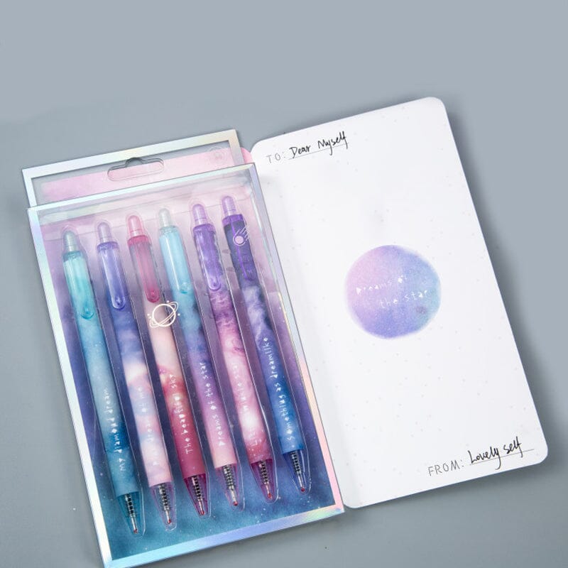6 pcs Night Starry Sky Signature gel pens(Black Ink)