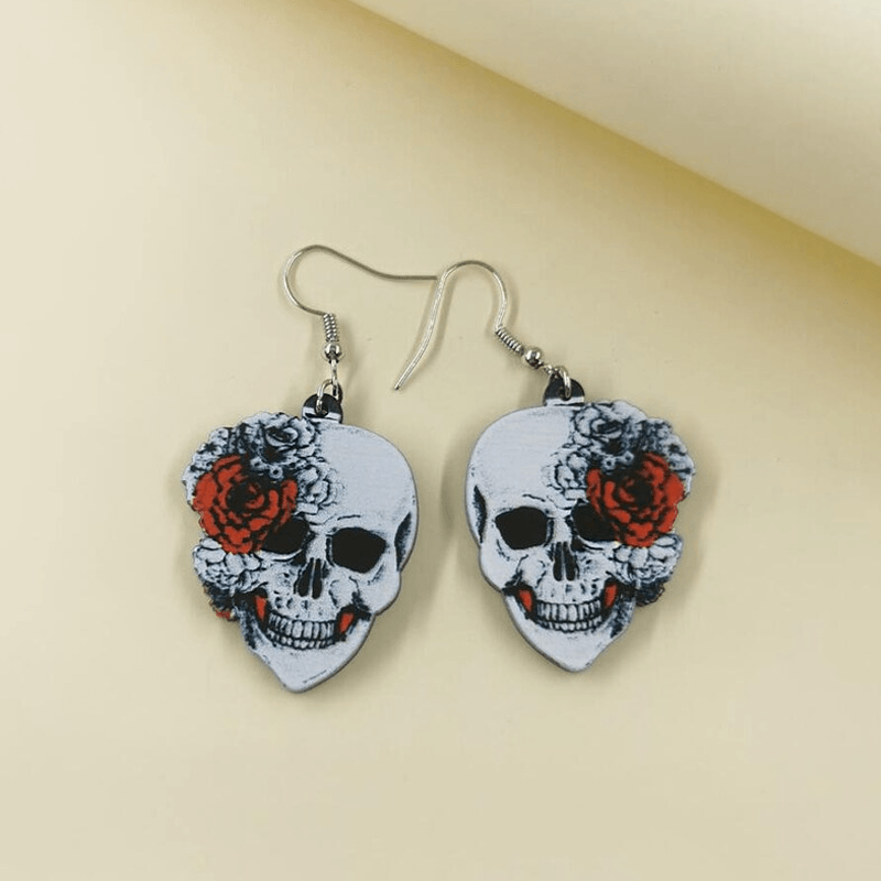 Acrylic Halloween Rose Flower Skull Earrings