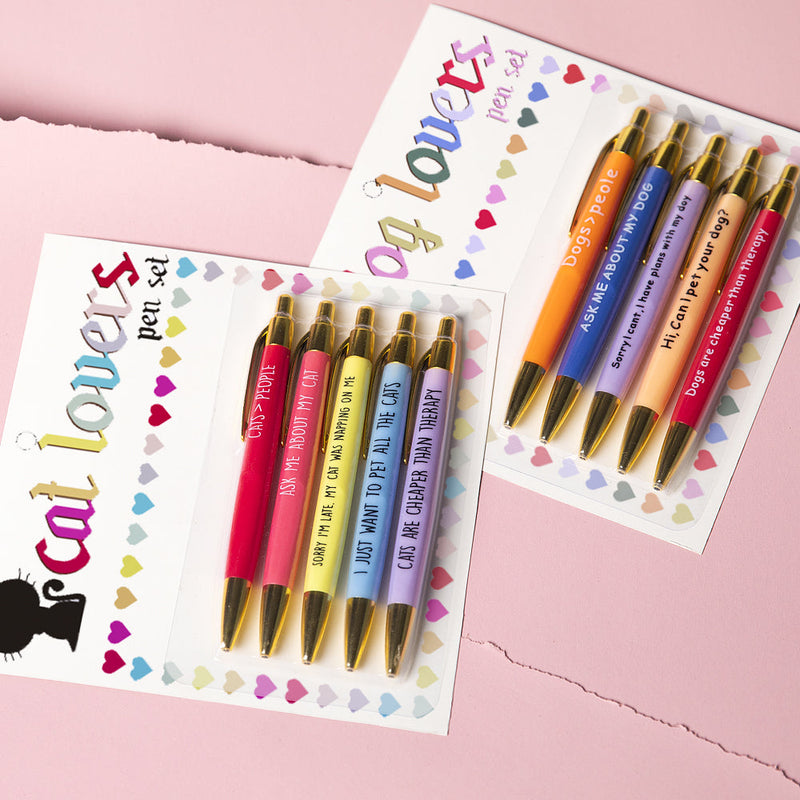 Funny Cat&Dog Lovers Ballpoint Pens (Set of 5 black ink pens.)