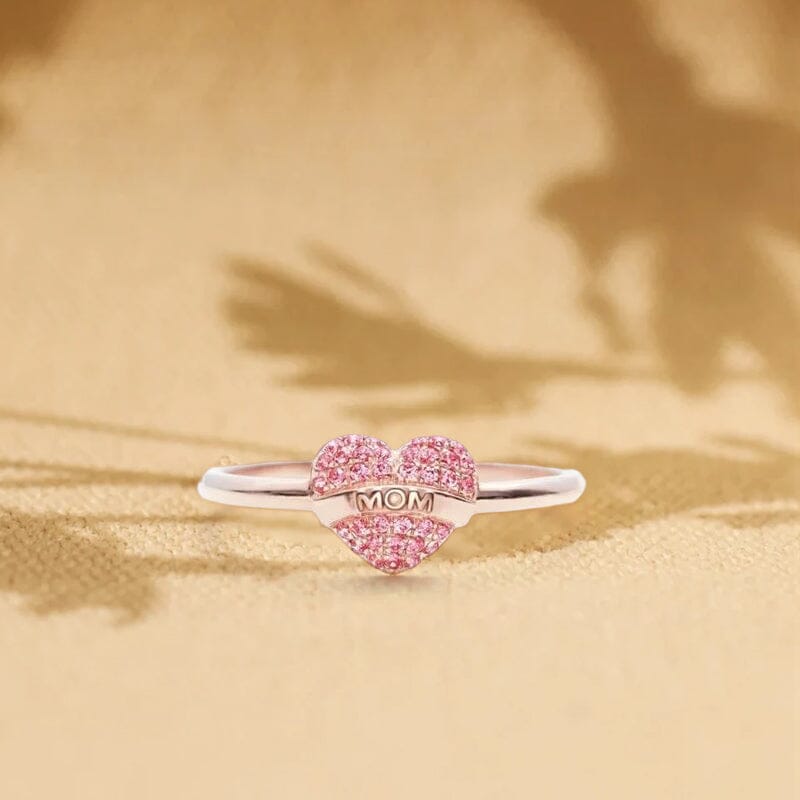 Love Heart Pink Zirconia Ring