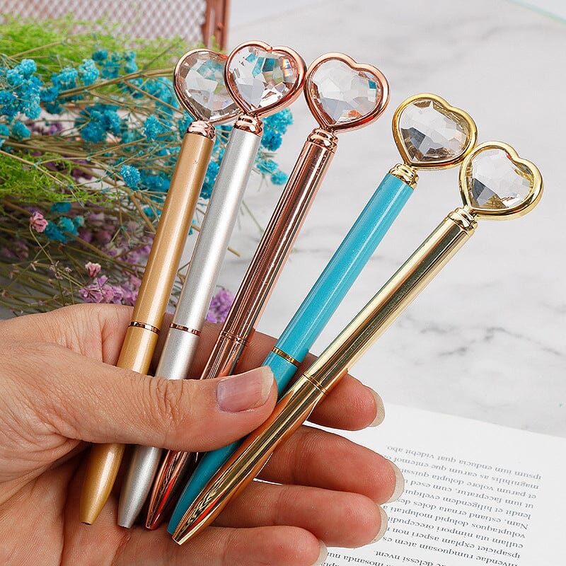 6 pcs Heart Diamond Ballpoint Pens