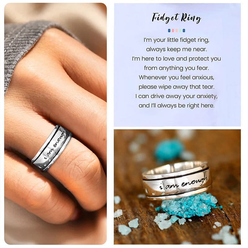"I Am Enough" Silver Meditation Rotatable Anxiety Ring