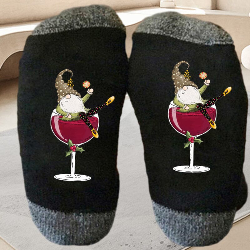 Christmas Gnome Wine Glass Unisex Crew Socks