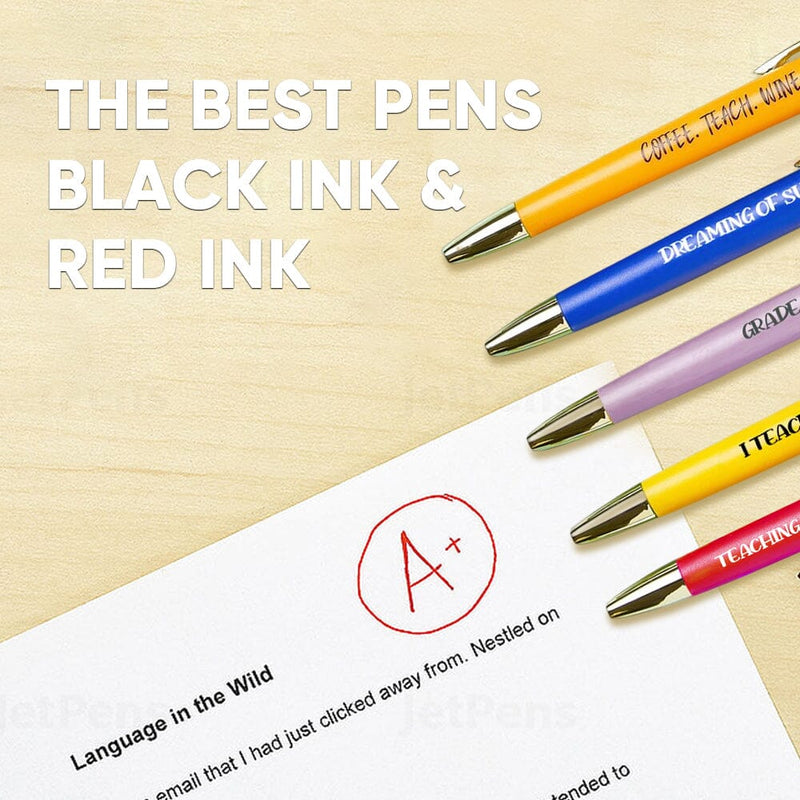 5 pcs Funny Teachers Ballpoint Pens Set (3*Black Ink+2*Red Ink)